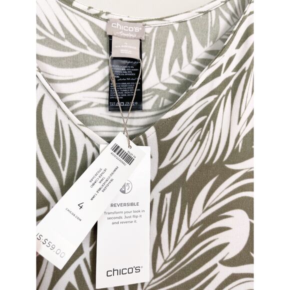 NWT Chicos Travelers Set Green Leaf Print White Printed Set Size 2X XXL 4 - Picture 8 of 12
